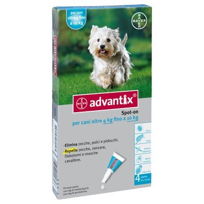 4 Confezioni (+m) - Advantix Bayer 4 Pipette X Cani Da 4-10 Kg Antiparassitario
