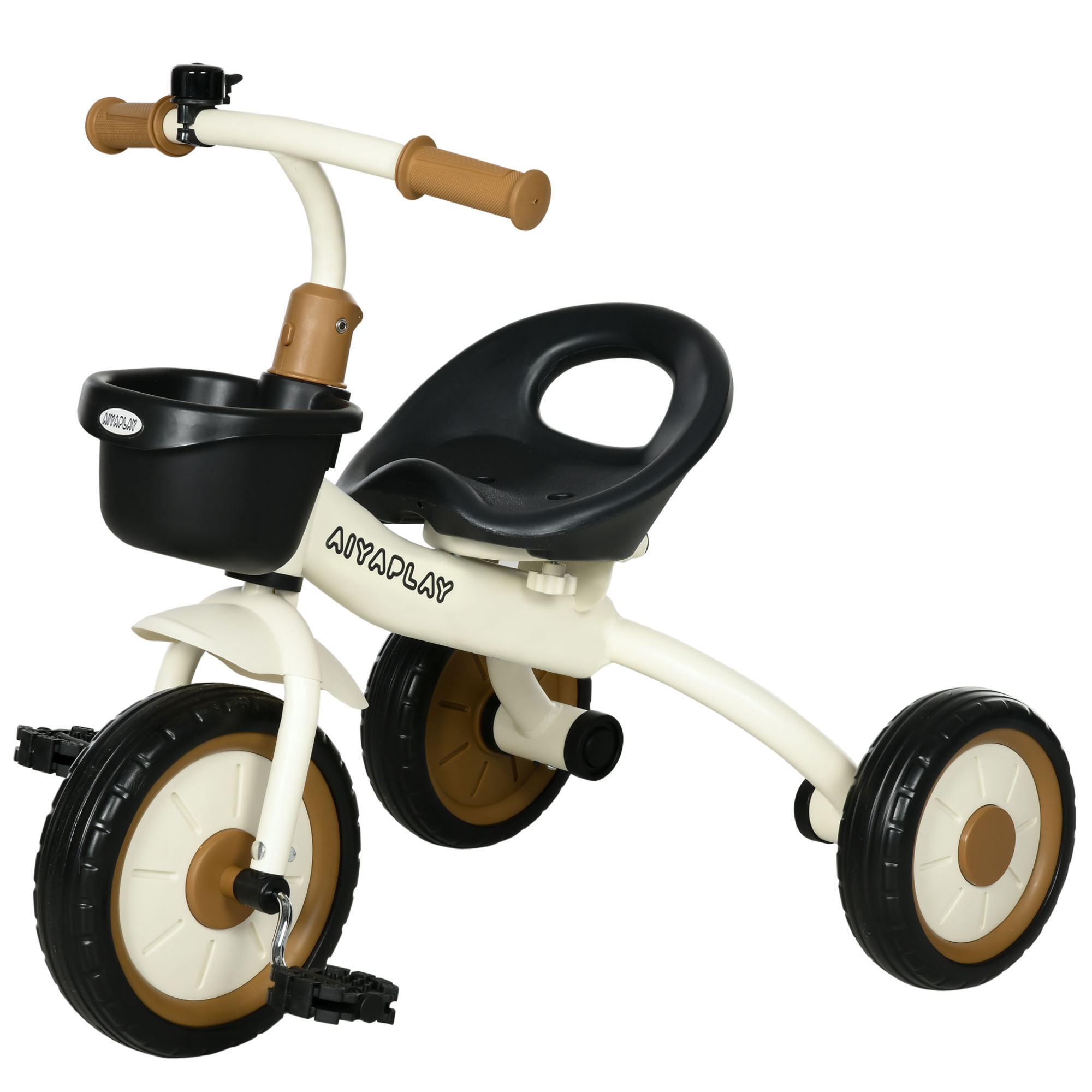 aiyaplay triciclo per bambini da 2-5 anni con seduta regolabile e campanello, 70.5x50x58cm, bianco