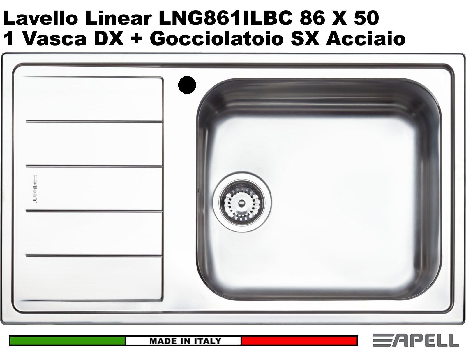 Apell Lng861ilbc Serie Linear Lavello Da Incasso 1 Vasca Maxi Gocciolatoio Sinis