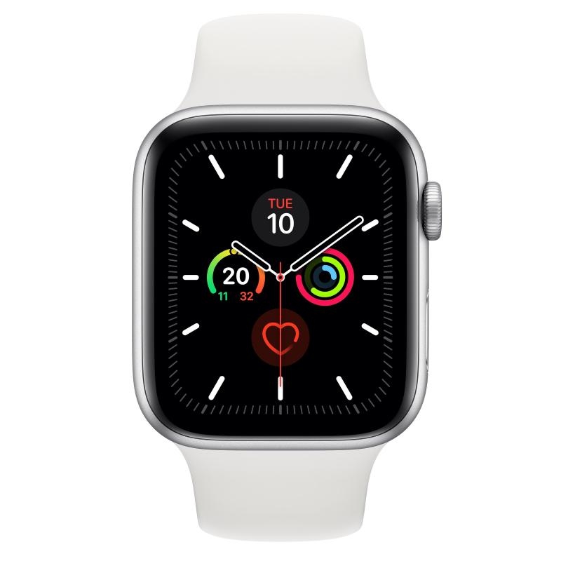 apple watch series 5 gps + cellular 44 mm cassa in alluminio silver e cinturino sport bianco uomo
