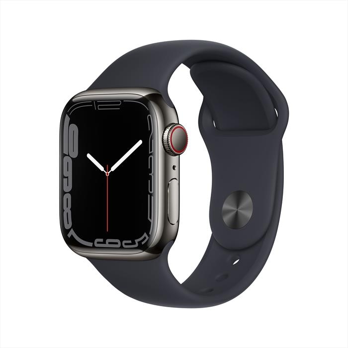 apple watch series 7 gps + cellular 41mm in acciaio inox grafite con sport mezzanotte bianco uomo