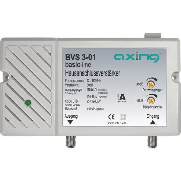 Axing Bvs 3-01 Amplificatore Catv, 30db, 98db, μv, Downstream 47-862mhz (bvs00301)