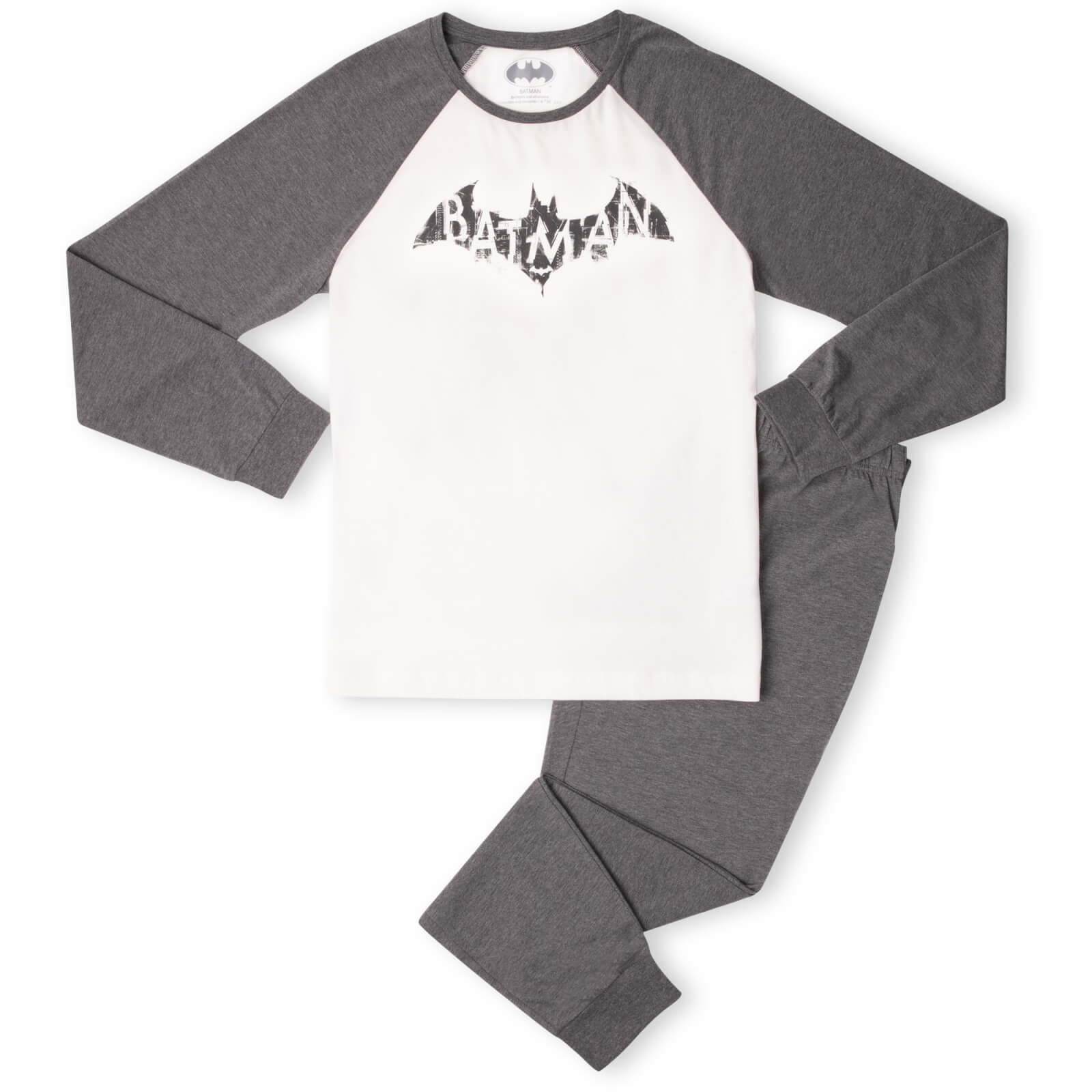 batman dc distressed emblem men's pyjama set - white/grey - xl - white/grey uomo