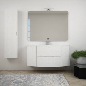 bh mobile bagno curvo bianco frassino 120 cm sospeso con specchio colonna e cassettoni soft close