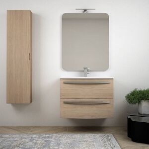 bh mobile bagno moderno sospeso curvo 75 cm rovere tabacco lavabo ceramica specchio e colonna serie berlino