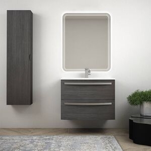 bh mobile bagno sospeso curvo moderno da 75 cm grigio scuro venato con specchio led lavabo ceramica e colonna da 140 cm mod. berlino