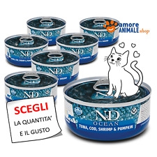 farmina n&d ocean feline umido 70 gr - merluzzo, gamberetti, tonno e zucca confezione da 24 pezzi cibo umido per gatti uomo