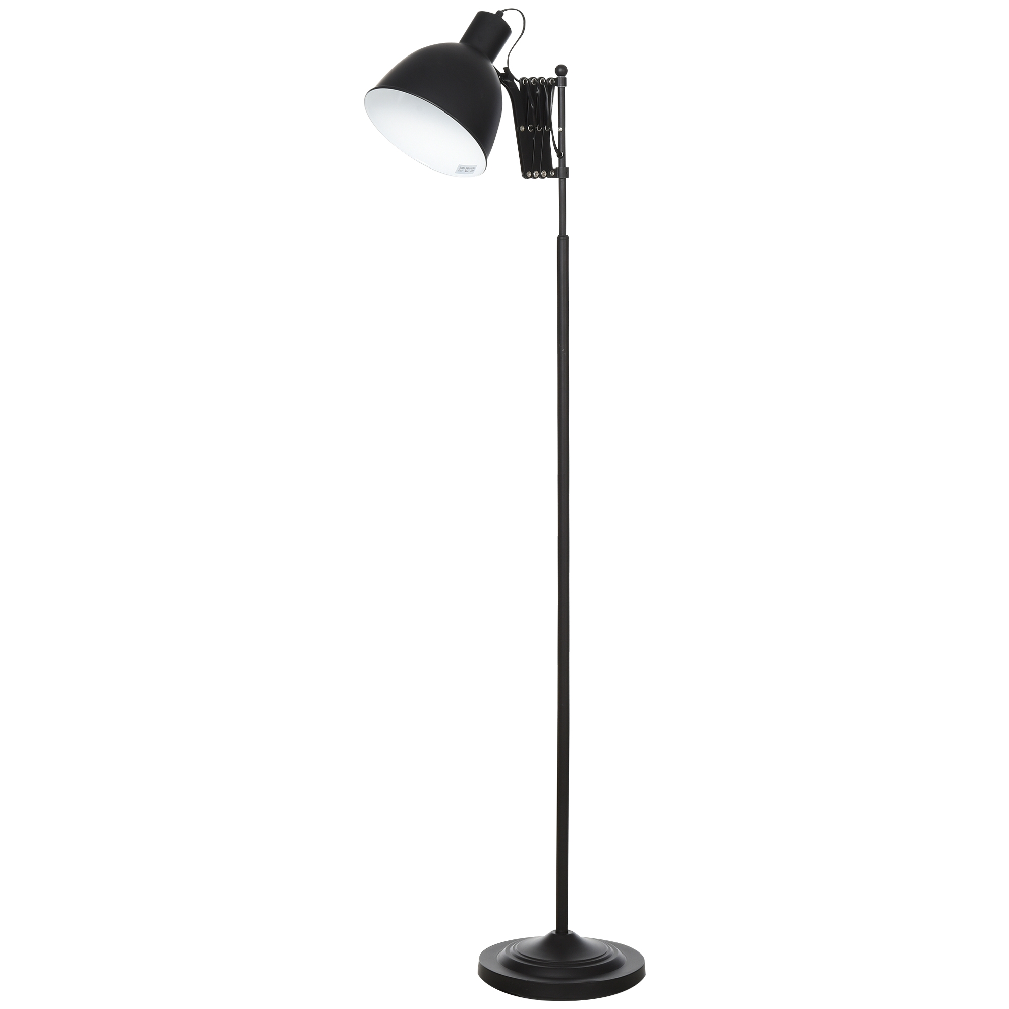 homcom 140cm lampada da terra con paralume e braccio regolabile, base rotonda, interruttore a pedale, in metallo, nero