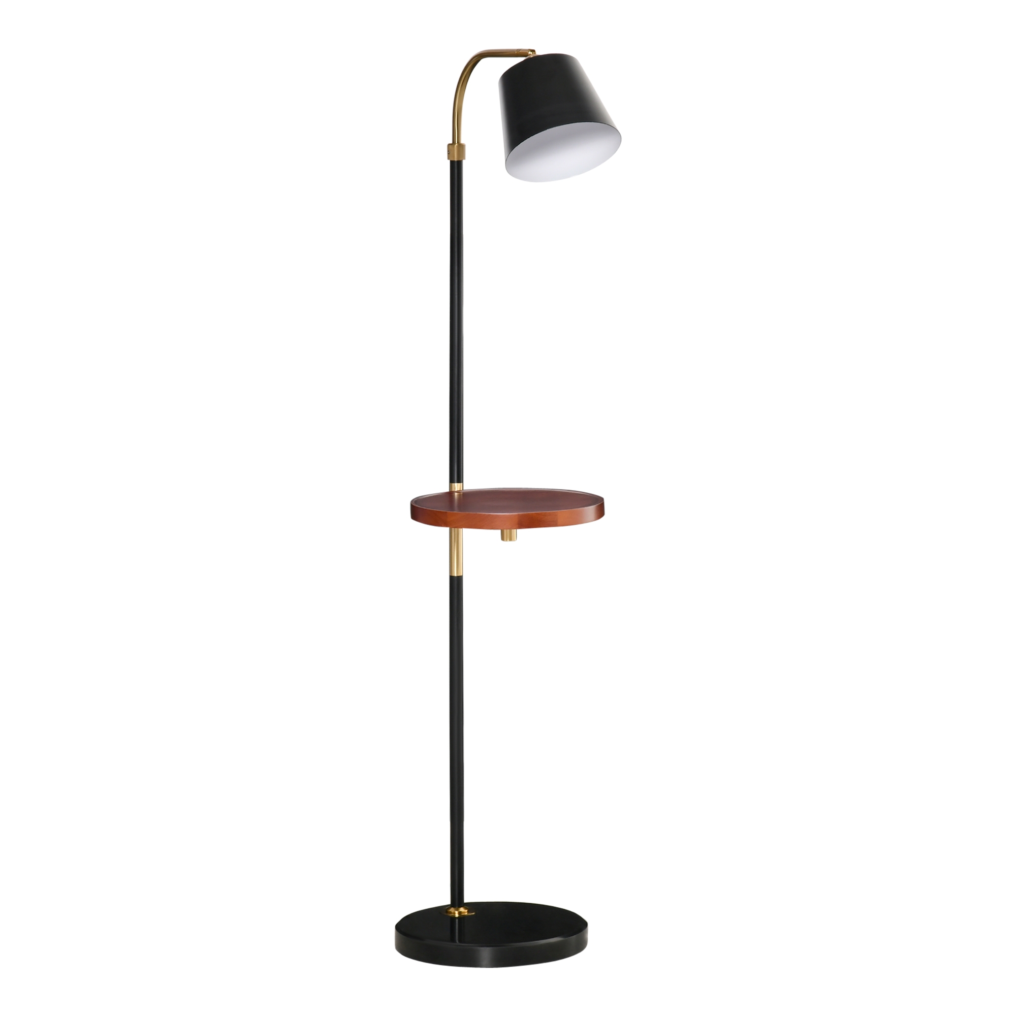 homcom lampada da terra con ripiano da 29.5cm, lampada da pavimento per salotto compatibile con lampadine e27 da 40w, metallo nero e oro