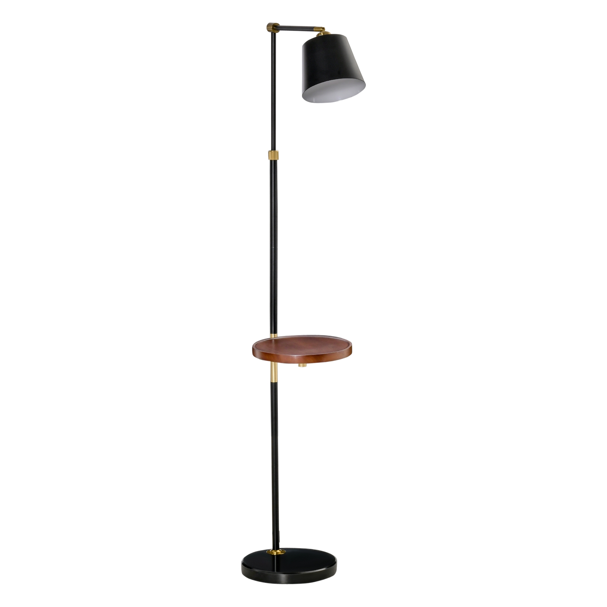 homcom lampada da terra in stile vintage con ripiano, lampada da pavimento compatibile con lampadine e27 da 40w, metallo nero e oro