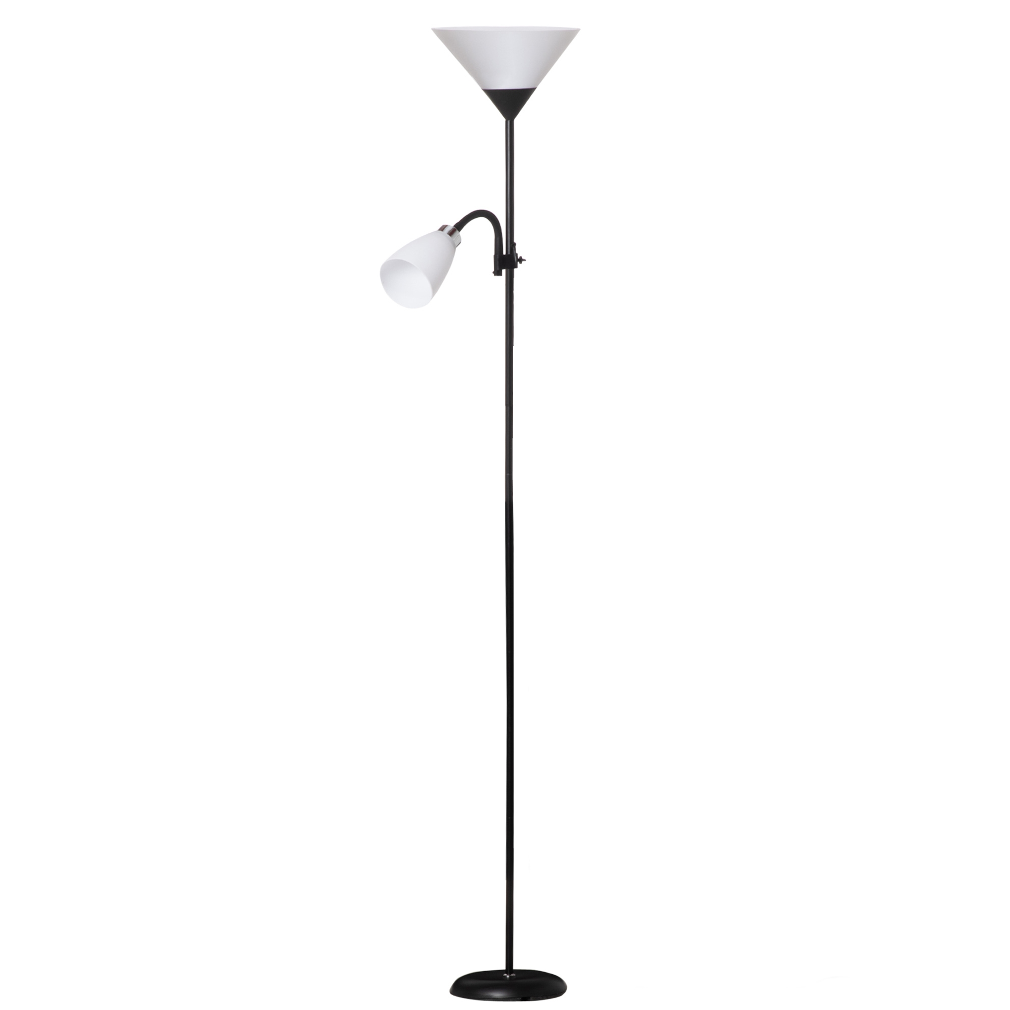 homcom lampada da terra moderna con luce da lettura regolabile, lampada piantana con due paralumi in metallo nero, e27 e e14, 42x24x178cm