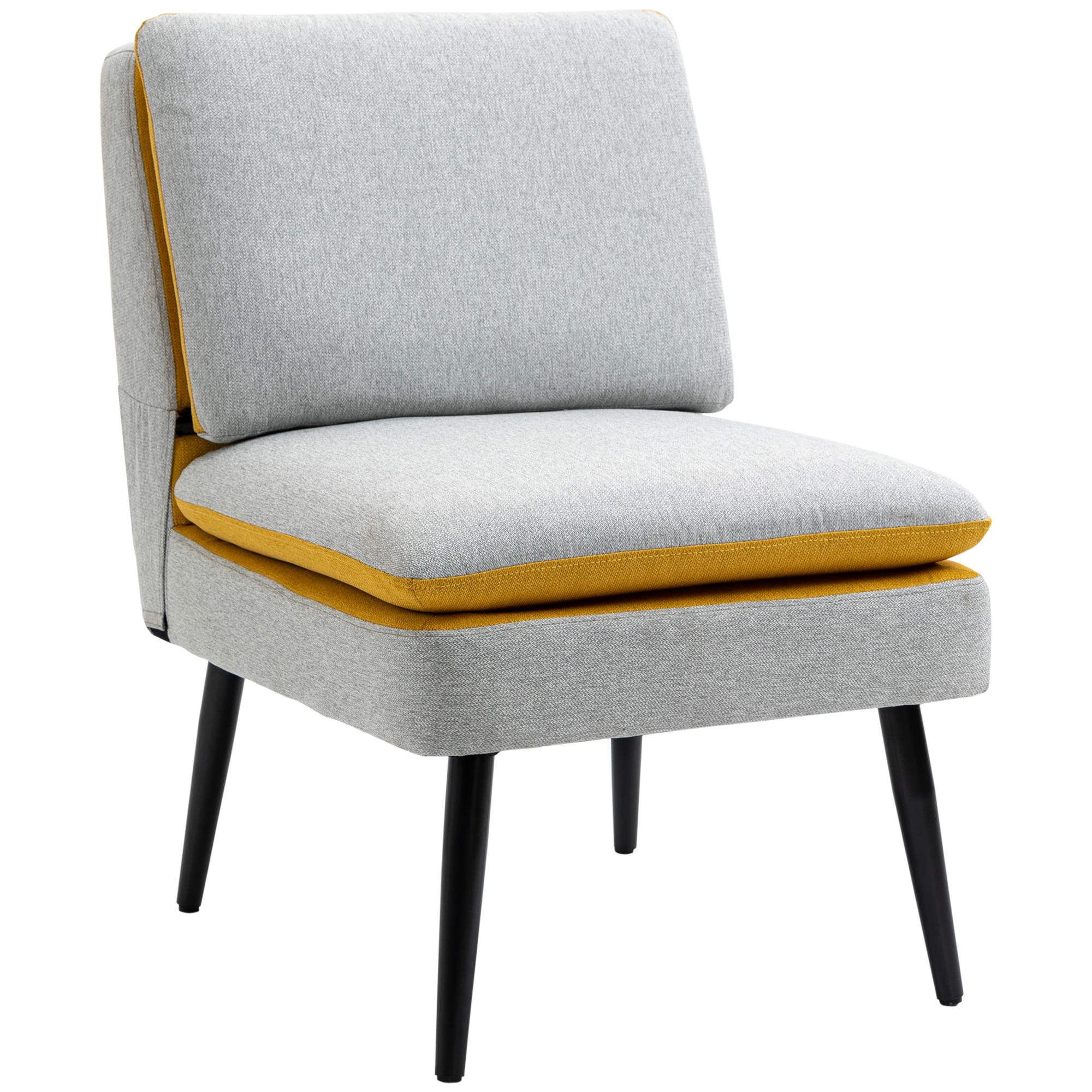 homcom poltroncina di design imbottita con gambe in acciaio e tessuto grigio e giallo, 58x75x85cm
