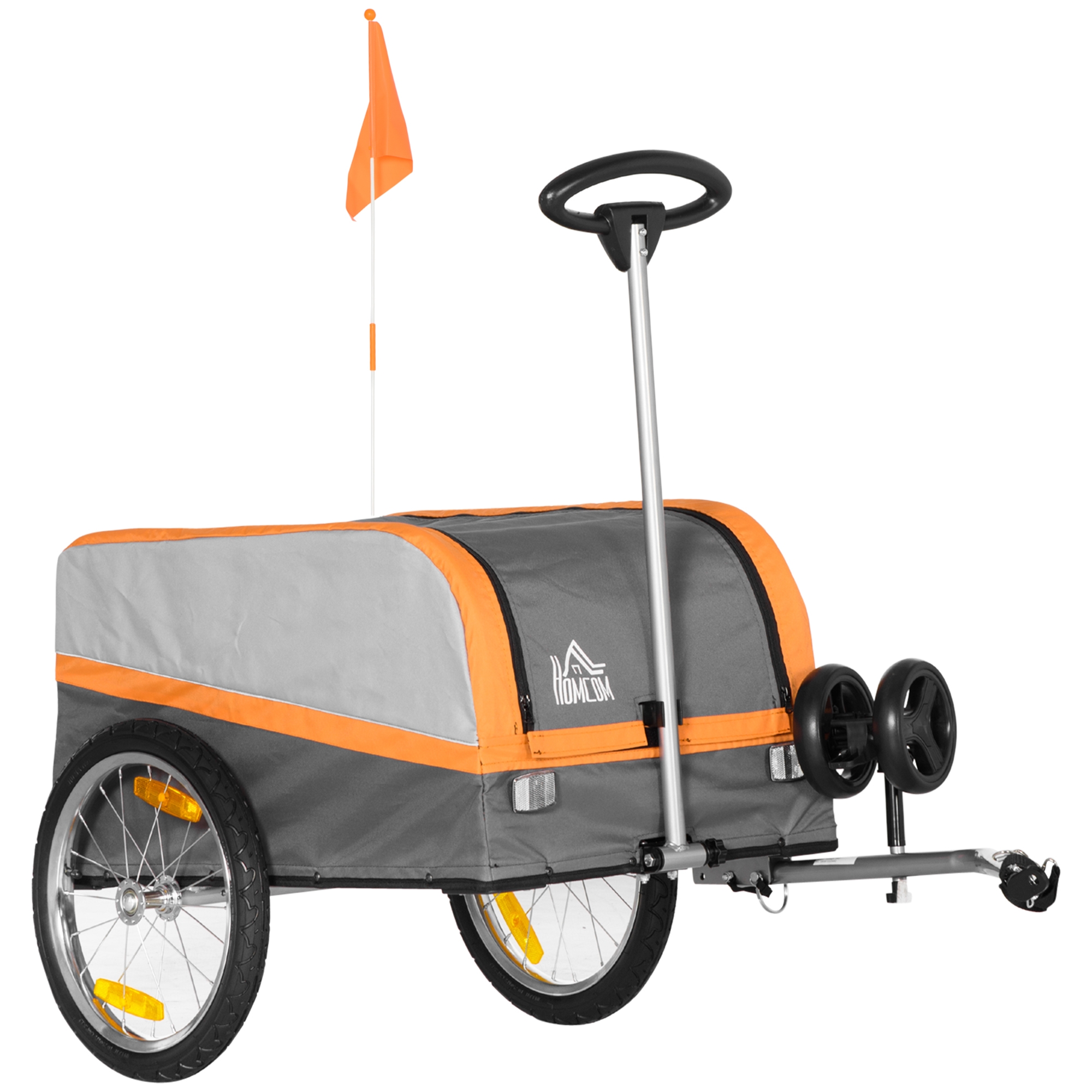 homcom rimorchio bici in acciaio con ruote e sacca per bagagli in tessuto oxford, 130x64x60/97 cm