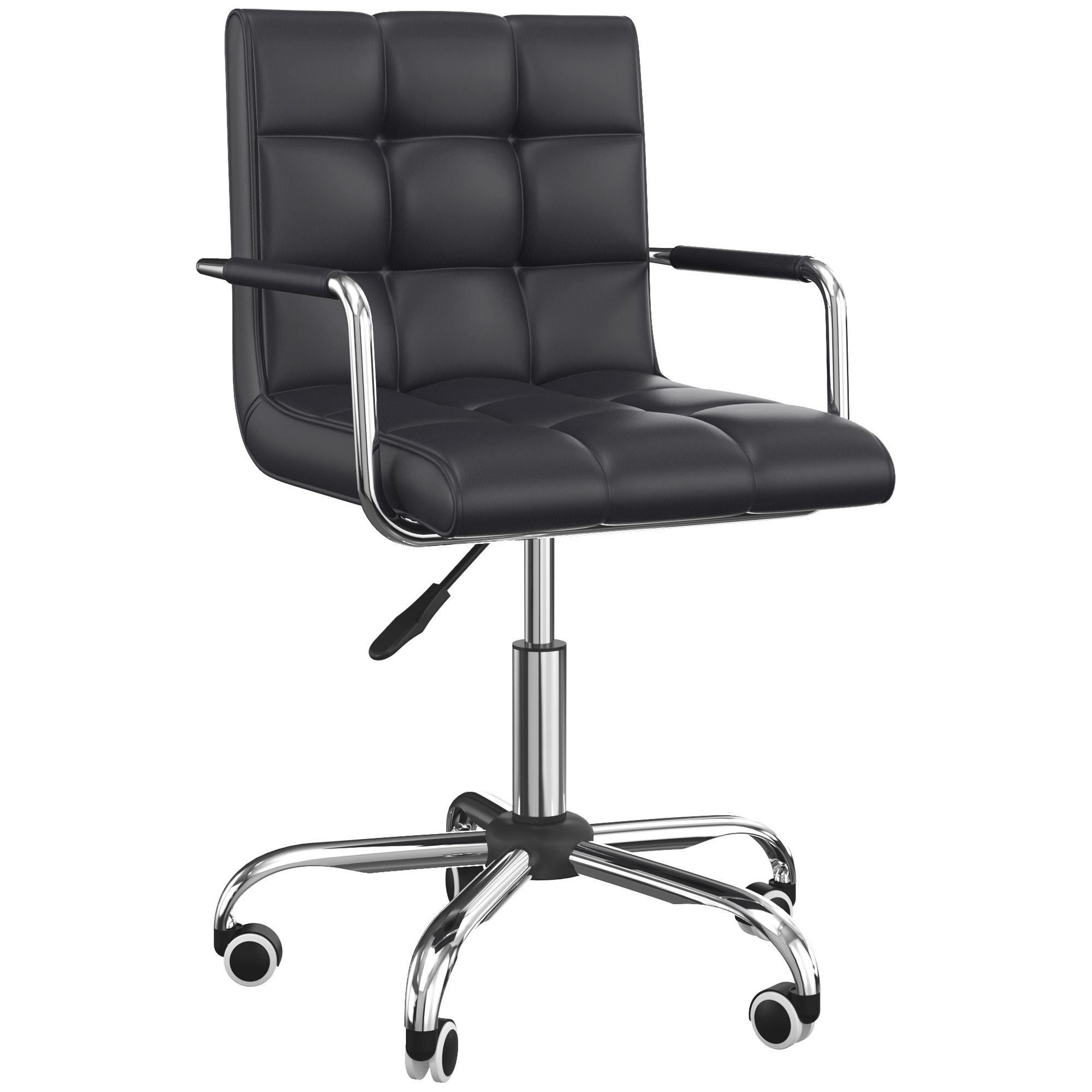 homcom sedia svrivania in ecopelle altezza regolabile con braccioli e ruote, sedia cameretta 52.5 54 84-99cm, nero uomo