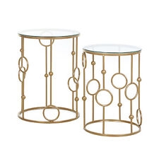 homcom set 2 pezzi tavolini da caff design con motivi a cerchio in metallo e vetro temperato uomo