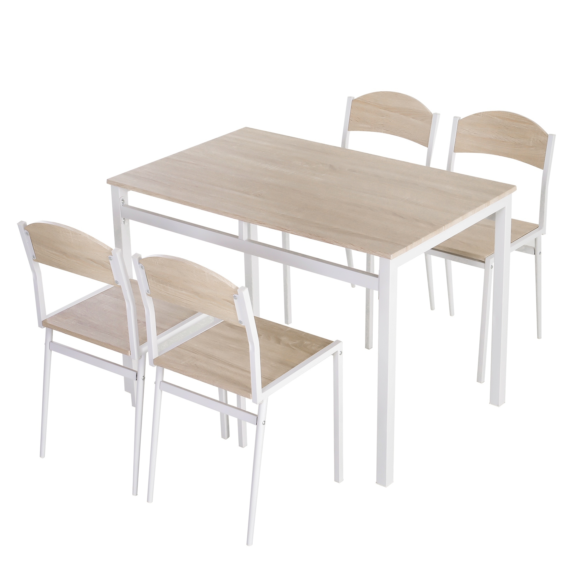 homcom set da pranzo tavolo e 4 sedie in metallo e mdf, bianco e legno