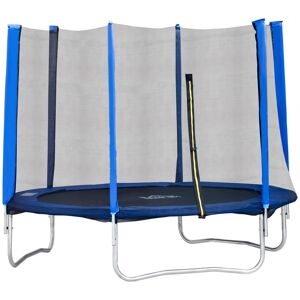 homcom tappeto elastico per bambini e adulti con rete di sicurezza pali imbottiti, trampolino da giardino, 244x244x205, blu e nero