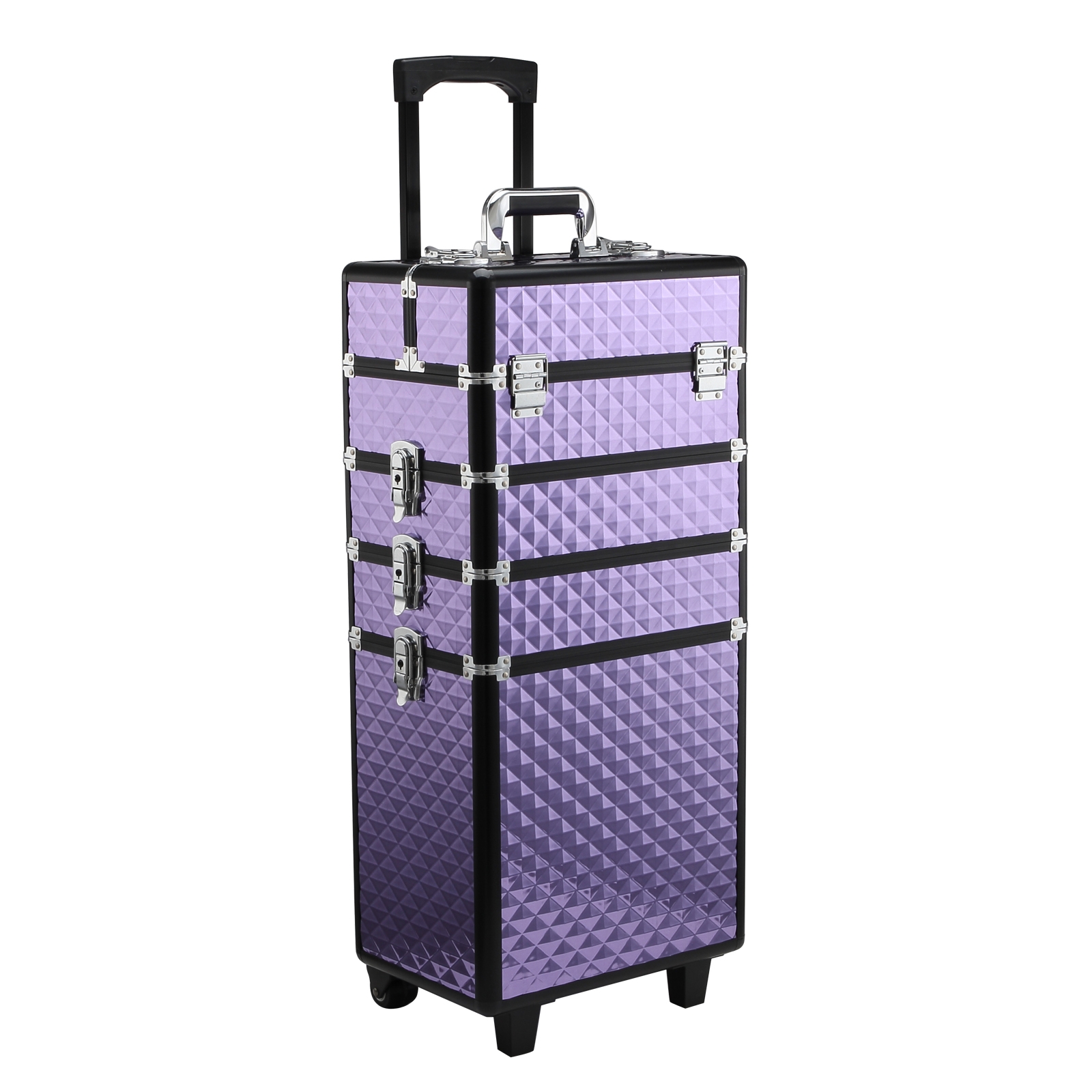 homcom trolley per make up professionale in alluminio viola con valigetta removibile 33.5 x 23 x 76/95.5cm