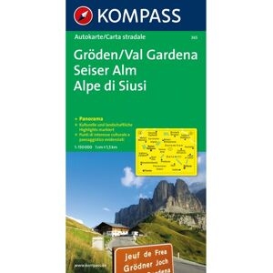 Kompass Carta N.365: Val Gardena, Alpe Di Siusi 1:150.000 Panorama + Carta Stradale