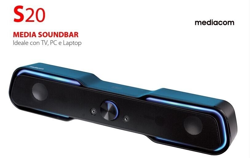 Mediacom Soundbar M-mss20 Usb Jack 3.5mm Nero Per Pc/tv/notebook Led Rgb 12w