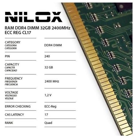 nilox memoria dimm 32 gb (1x32 gb) ddr4 2400 mhz cl 17 nero donna