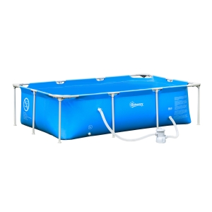 outsunny piscina fuori terra autoportante, piscina rigida rettangolare con filtro e valvola in acciaio e pvc, blu, 252x152x65cm