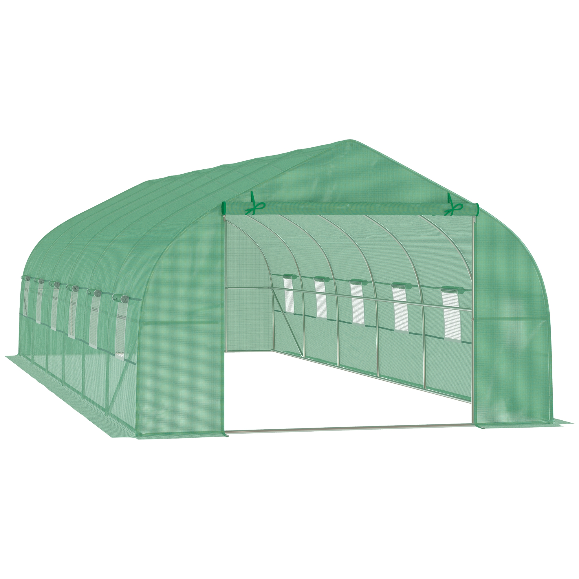 outsunny serra da giardino a tunnel con copertura in pe e struttura in acciaio, porta avvolgibile e finestre, 800x300x200cm, verde
