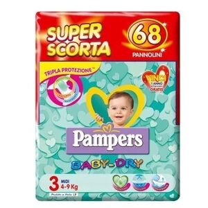 Pampers Baby Dry Superbag Midi Pannolini Tripla Azione 68 Pezzi