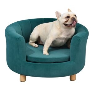 pawhut divano per cani imbottito con schienale e cuscino rimovibile, cuccia divano per gatto da interno, 65x64x37cm, verde