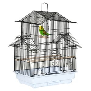 pawhut gabbia per uccelli in metallo e plastica con maniglia di trasporto e vassoio estraibile, 50.5x41x63 cm, bianco