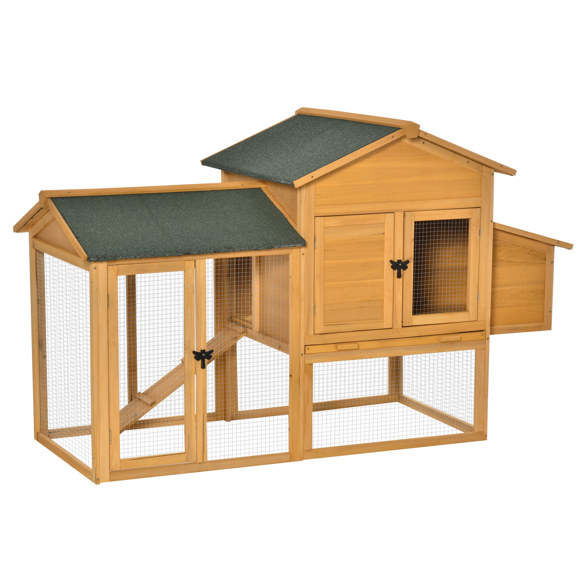 pawhut pollaio mobile in legno con casetta per galline e area aperta, nido con tetto apribile e rete metallica, giallo, 168x75x103cm aosom.it