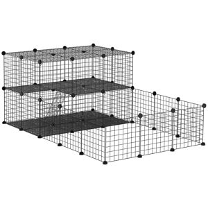 pawhut recinto per conigli, porcellini d'india e roditori modulabile, box per animali con accessori montaggio in metallo, 175x105x70cm, nero