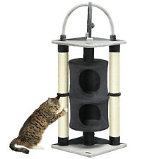 pawhut tiragraffi per gatti max 5kg con casetta per gatti, lettino e pallina da gioco, in truciolato, peluche e iuta, 39x39x114 cm, grigio