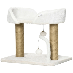 pawhut torre per gatti max 5kg in truciolato con tiragraffi e palline giocattolo, 48x38x42 cm, giallo e bianco uomo