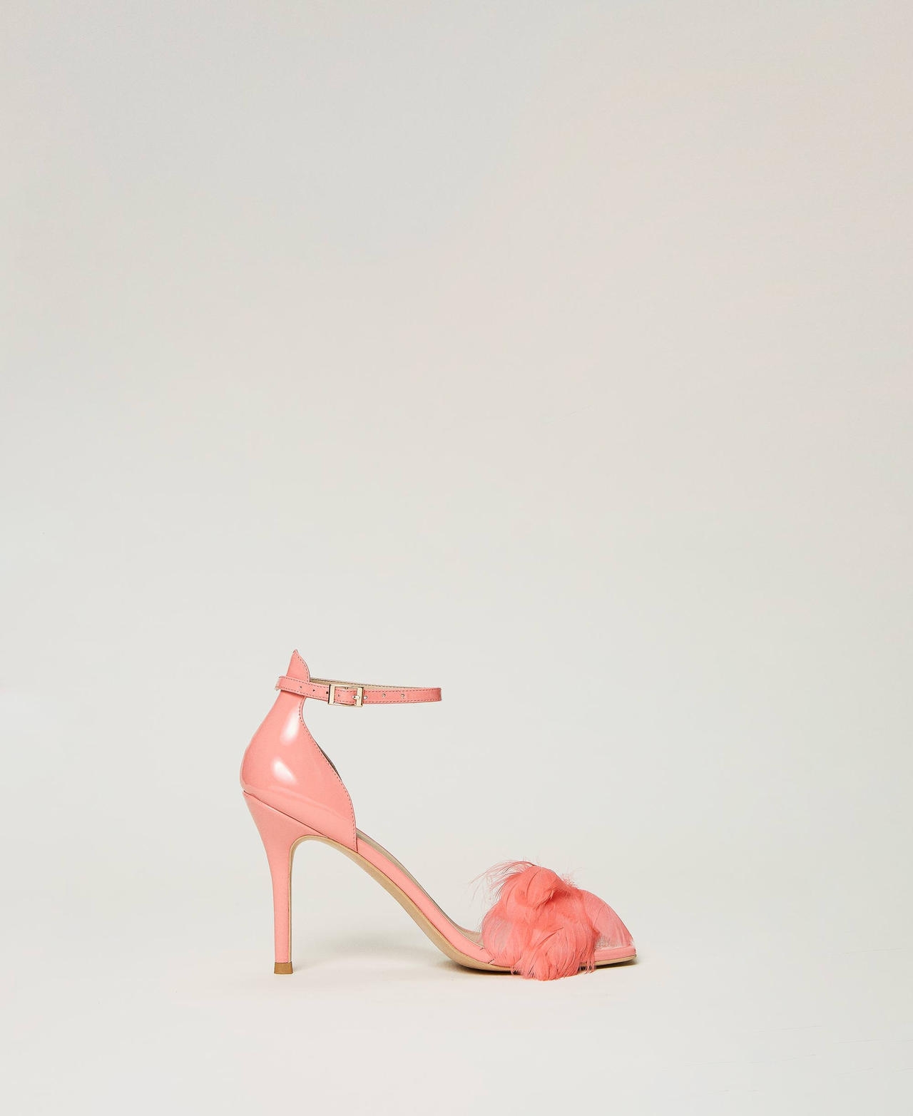 twinset scarpe - sandali in vernice con piume, rosa tropical pink, taglia: 35 donna