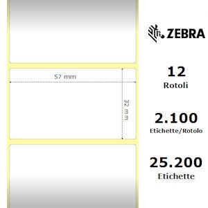 Zebra Etichette 800262-125 12pck Z-select 12 Rotoli, Termo, 2000d, 57x32 Mm, 2100 Et./roto Originale